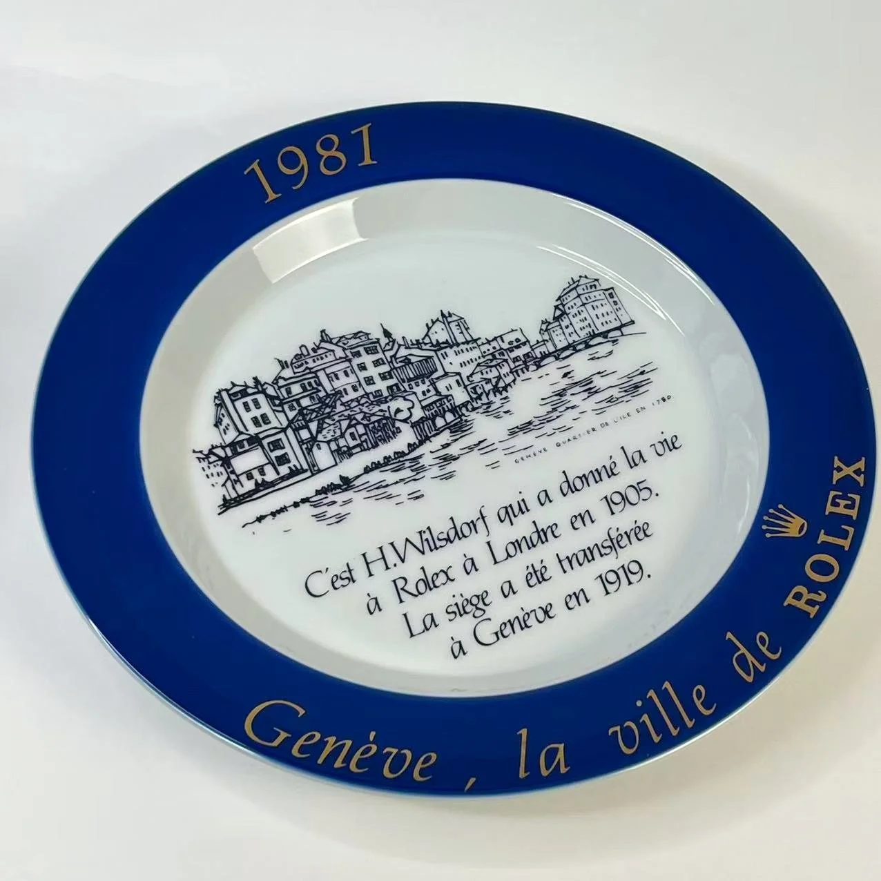 ROLEX 1981 YEAR PLATEロレックスイヤープレート非売品箱付き Rolex 1981 Geneva Commemorative Porcelain Plate Blue Gold Vintage
